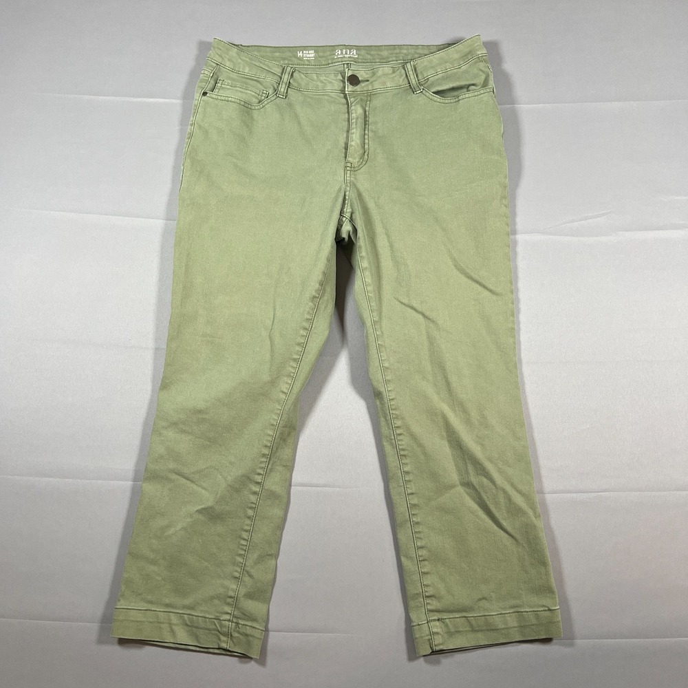 A.N.A A New Approach Cropped Jeans Women 14 Green Denim Cotton Mid Rise Straight